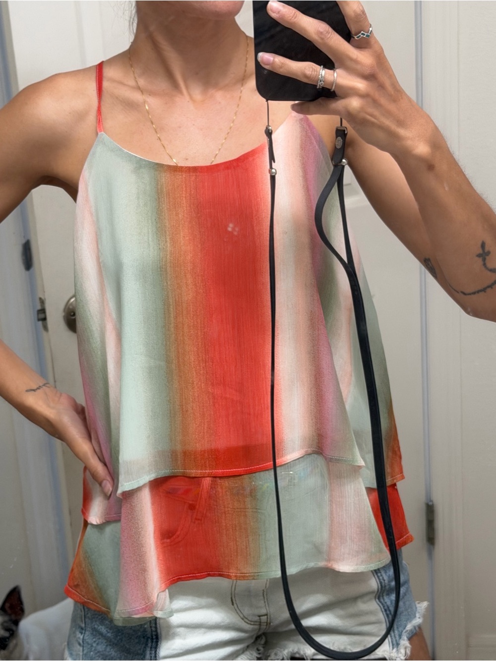 🌴 Watercolor Layered Chiffon Cami Top – Size M